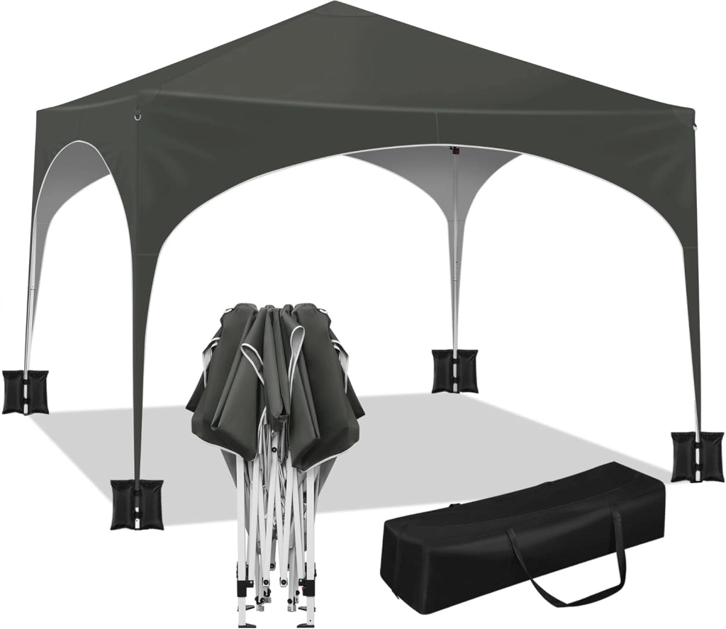 Gazebo da Giardino Richiudibile 3x3m Gazebo da Esterno in Ferro Regolabile in Altezza Tendone con Soffitto Semicircolare Pieghevole Protezione Solare,Set di 4 Sacchi di Sabbia,Verde