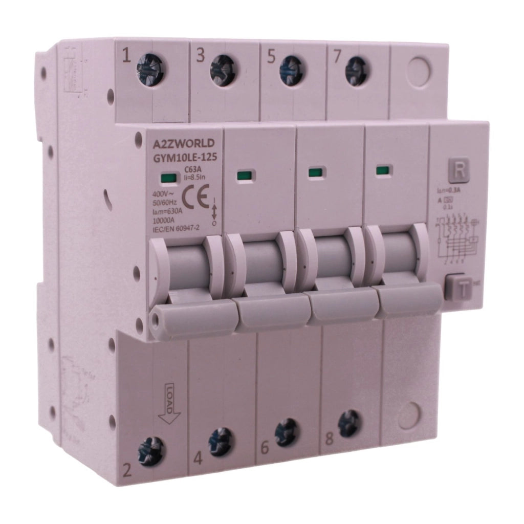 RCBO Interruttore Magnetotermico Differenziale Tipo A Curva C 4P Veri 5M 10kA 300mA, AC 400V IP20 GYM10LE-125, Disponibili 63A 80A 100A (C63A)