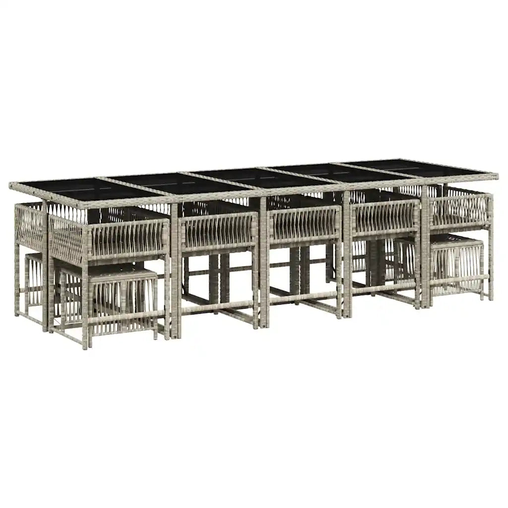 Set da Pranzo da Giardino 15 pz con Cuscini Grigio Polyrattan