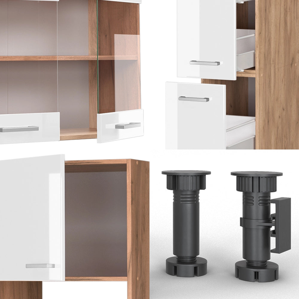 Vicco Cucina componibile Bianco lucido/oro power oak 350 cm con armadio alto, PL Antracite