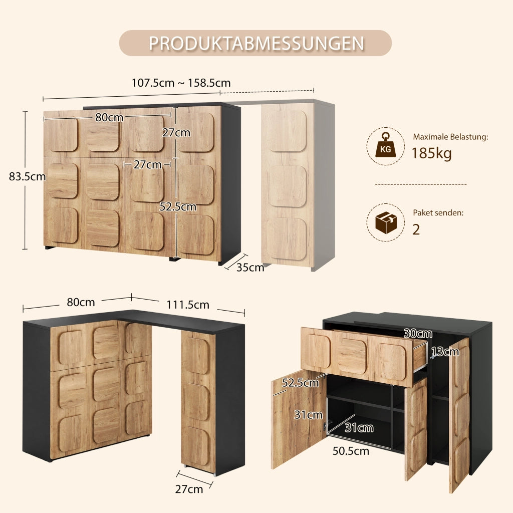Credenza modulare con cassetti e vani; Push-to-Open per soggiorno in legno naturale