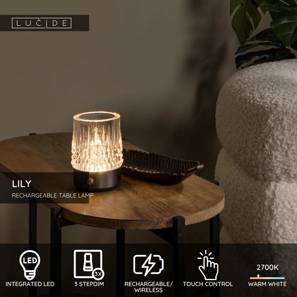 Lampada da tavolo LILI LED ricaricabile cristallo Lucide