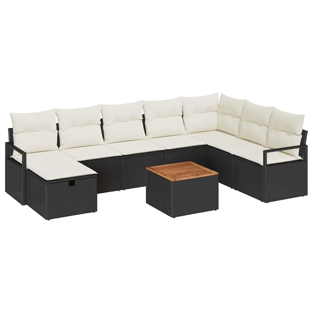 Set Divano da Giardino con cuscino 9 pcs Nero Poly Rattan