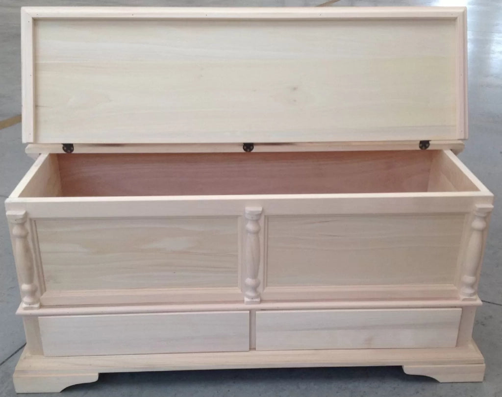 Cassapanca legno 2 cassetti con colonne grezzo 120x46x51 (5006) - Mobili 2G