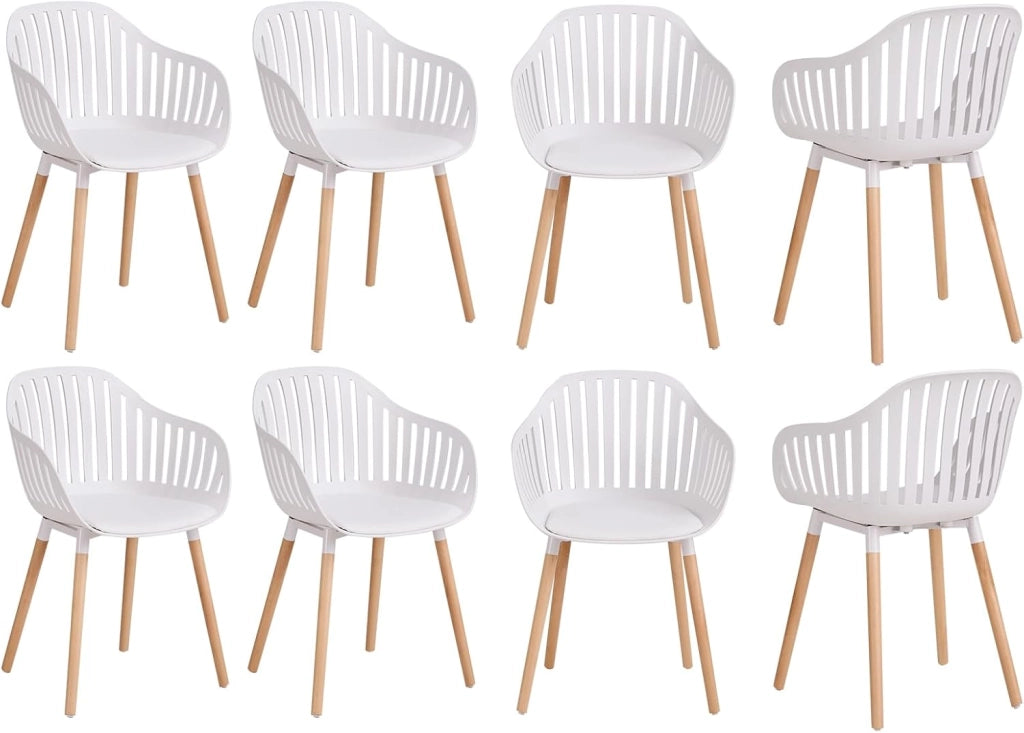 GrandCA HOME Set di 8 Sedie da Pranzo Moderne, Sedie da Cucina con Braccioli e Cuscini di Seduta, Schienale Verticale Cavo e Gambe in Legno per Soggiorno, Balcone, Ufficio - Cachi-mt