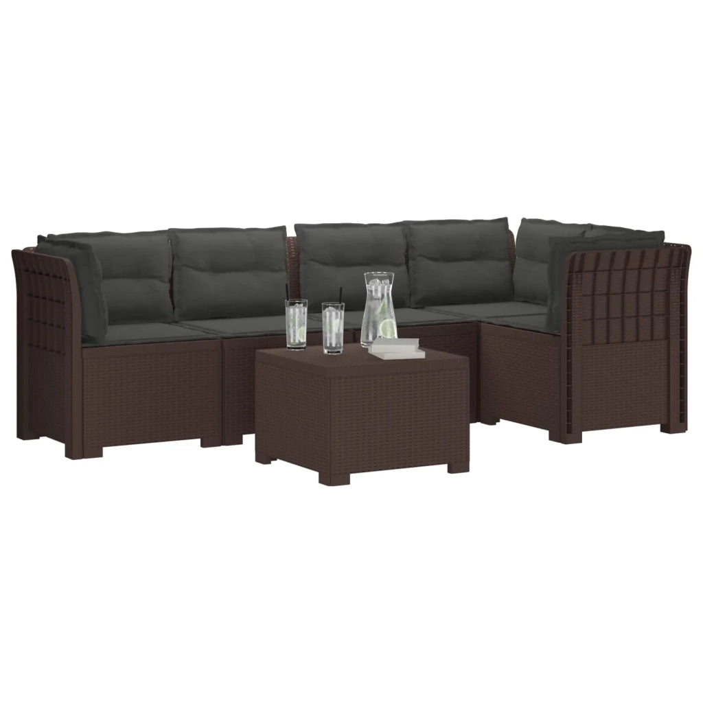 Divano da Giardino 5 Posti con Cuscini Stile Rattan PP Marrone 3444091