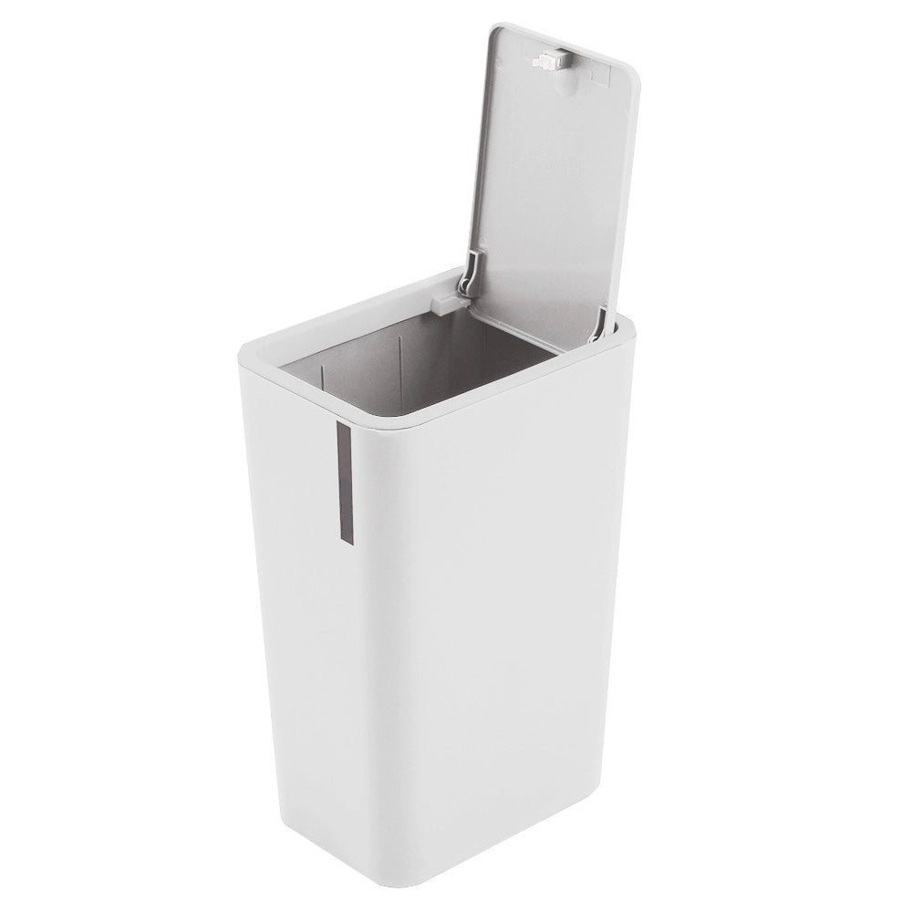 Cestino bagno da 8 litri in plastica bianca con coperchio Push