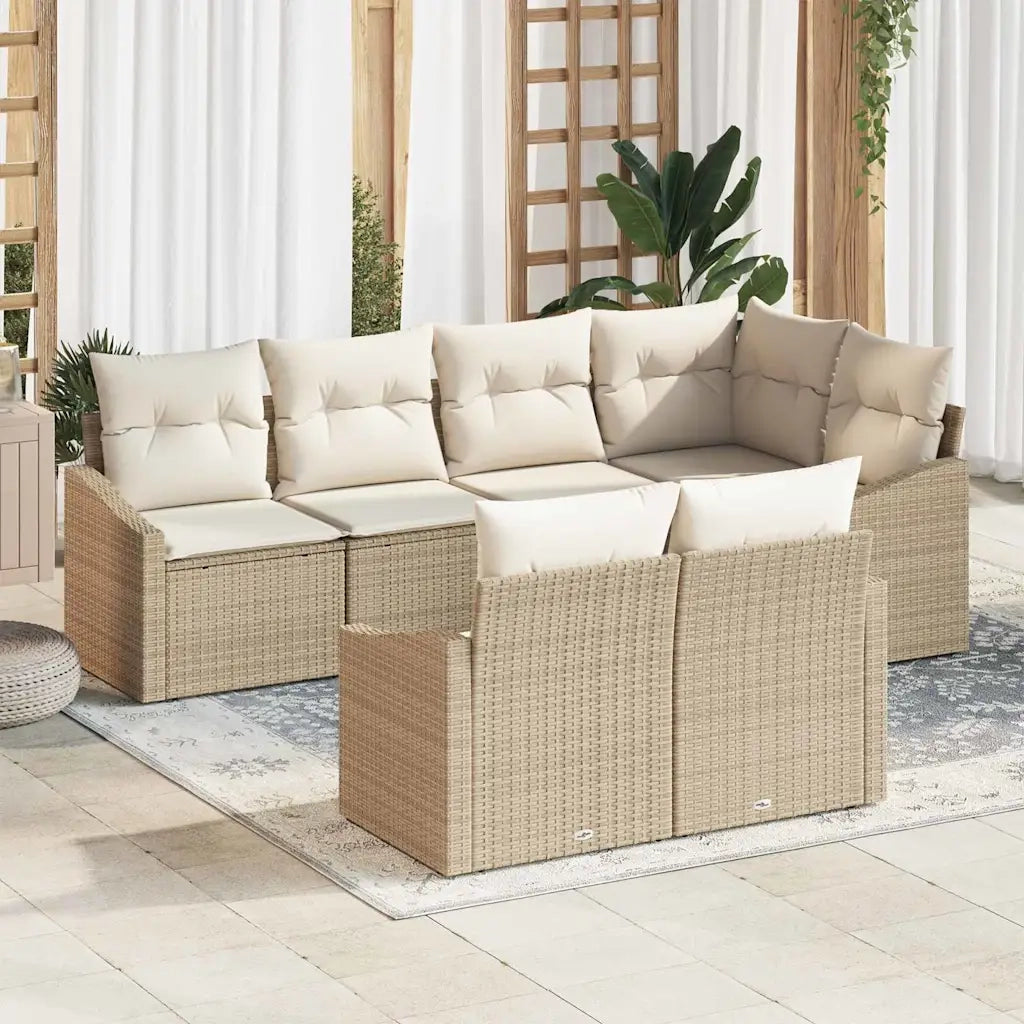 Set di divani con cuscino 7 pcs Beige polyrattan