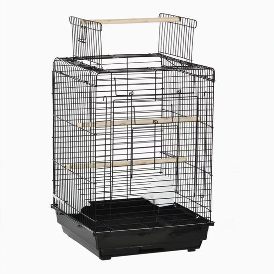 Casa per Uccelli in Metallo con Mangiatoia e Posti a Sedere | Carrello Rimosso e Maniglia | Nero | 40 × 40 × 59 cm