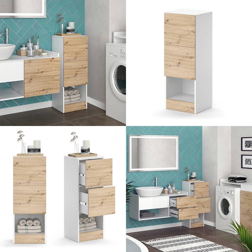 Vicco Mobiletto bagno Bianco 35 x 92 cm con 2 cassetti