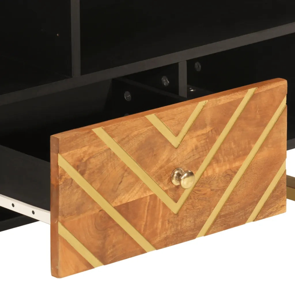 Mobile Porta TV-Mobile per TV-Credenza TV Marrone e Nero 100x33,5x46 cm in Legno di Mango 179563