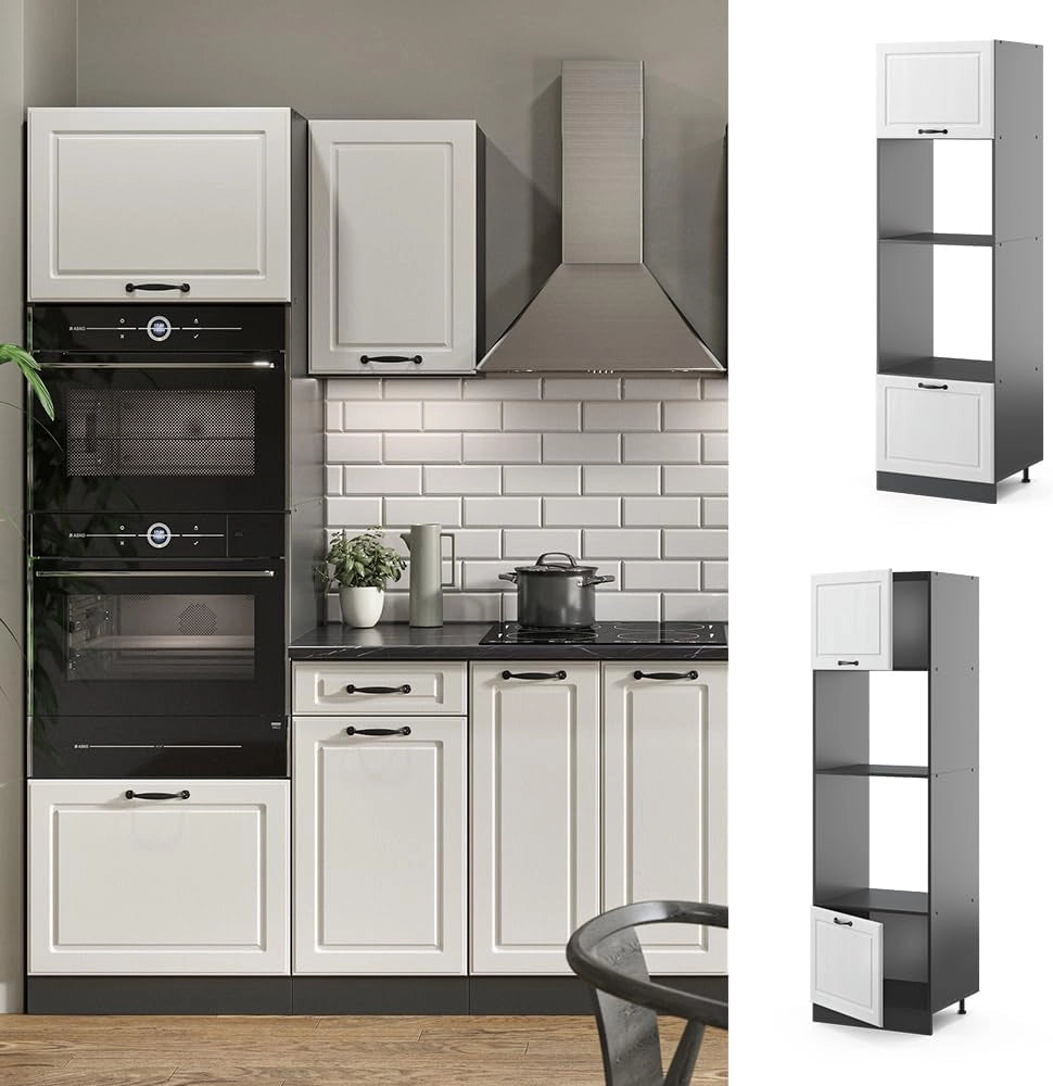 Mobile cucina microonde R-Line, Bianco casa di campagna, 60 cm, per la libera combinazione all'interno di sistemi cucina modulari