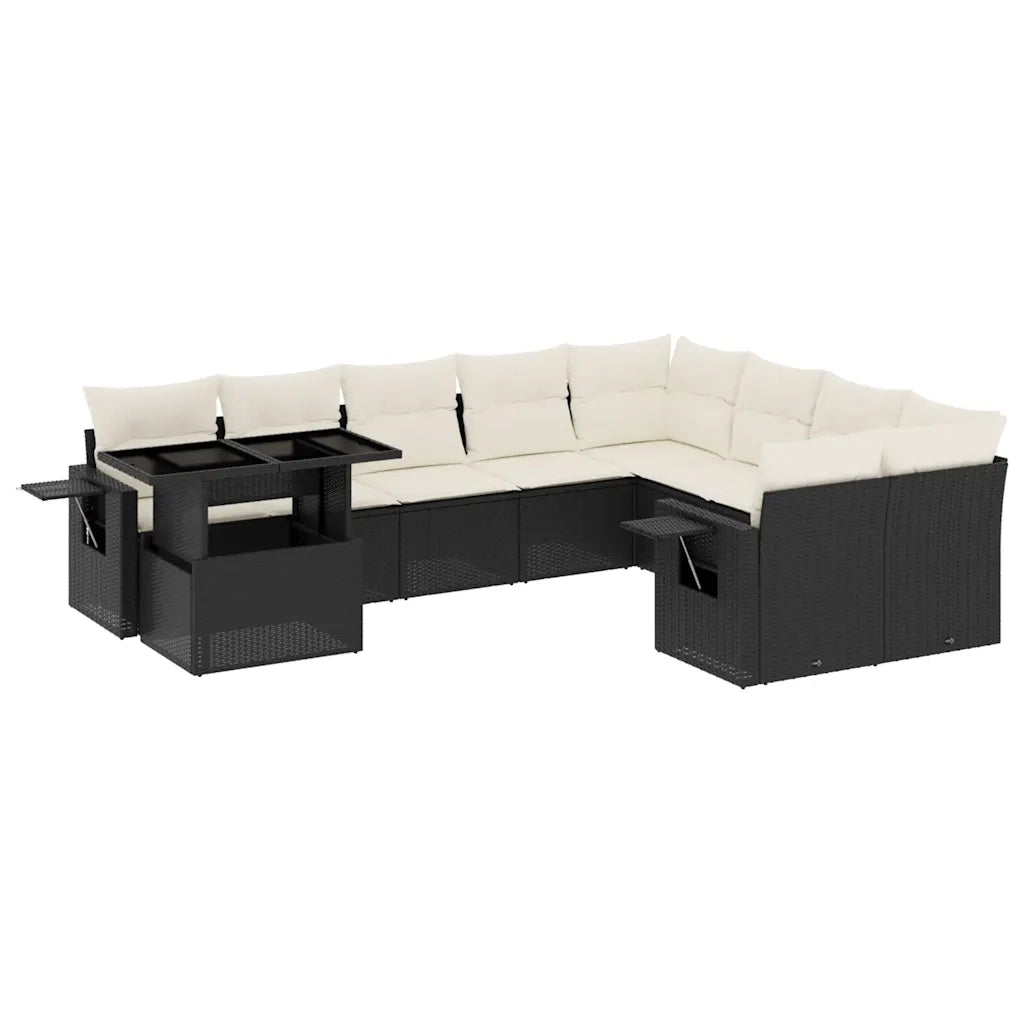 Set Divani da Giardino 10pz con Cuscini in Polyrattan Nero 3268136