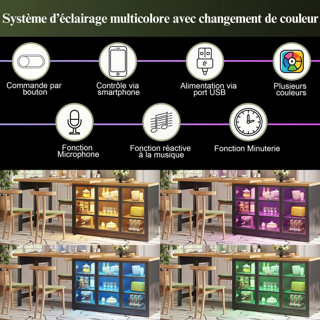 mobile contenitore multifunzione con tavolo da pranzo estensibile; ante in vetro push-to-open; per cucina e sala da pranzo