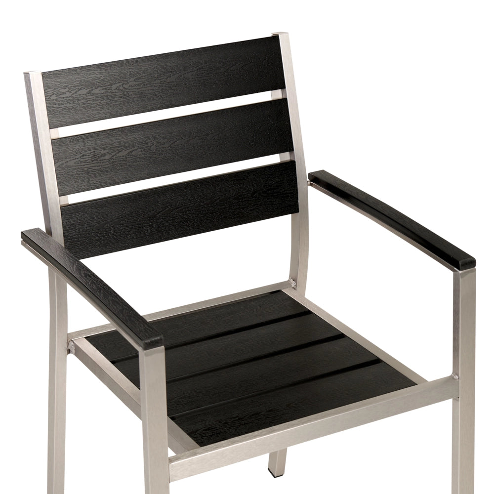 Set da Giardino 6 Sedie Tavolo Rettangolare Nero e Argento in Alluminio Anodizzato