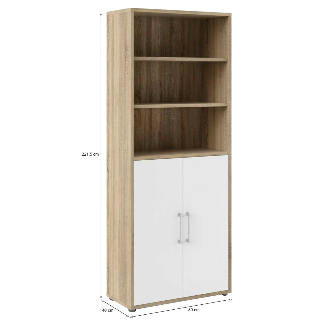 Credenza Valsesia, Buffet da soggiorno, Madia da salotto, Dispensa da cucina, 89x40 h222 cm, Quercia e Bianco