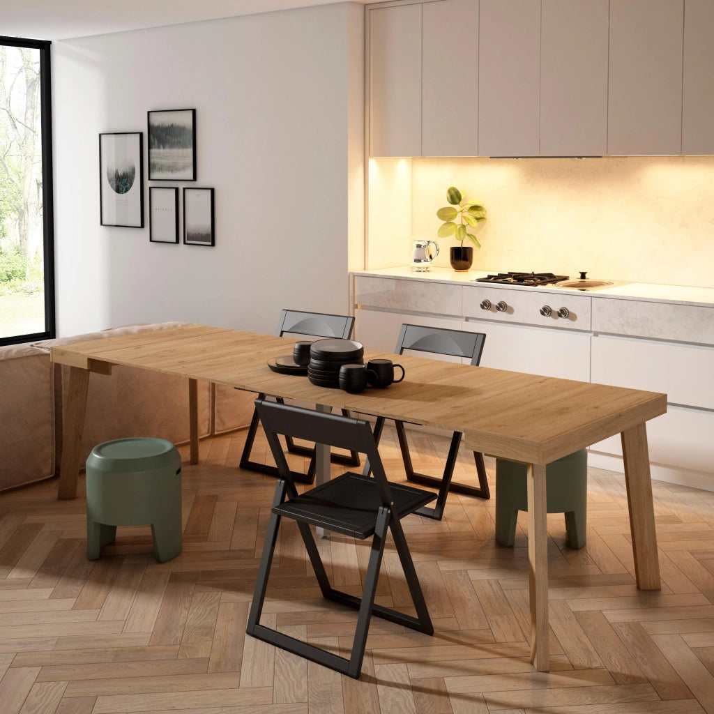 Consolle allungabile, 262x90x73cm, Per 12 persone, Gambe in legno, colore Rovere RF3086