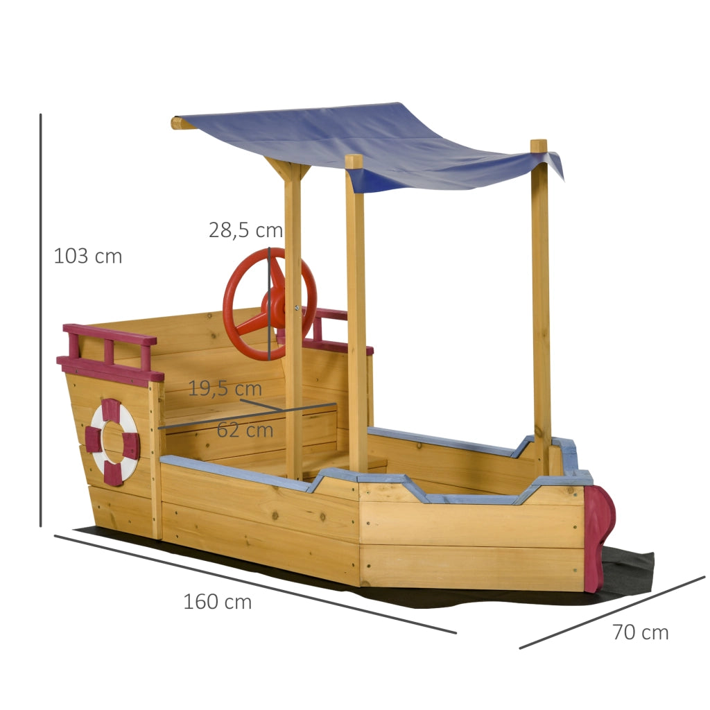Casetta da giardino per bambini in legno a forma di barca pirata ¨C zephmum ¨C con vela ombreggiante, baule e timone