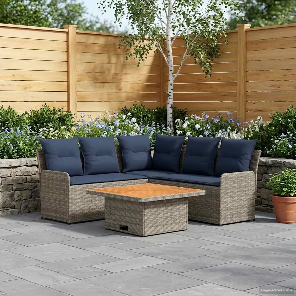 Set di Mobili con cuscino 4 pcs Grigio e Blu Navy Rattan in PE 3422179