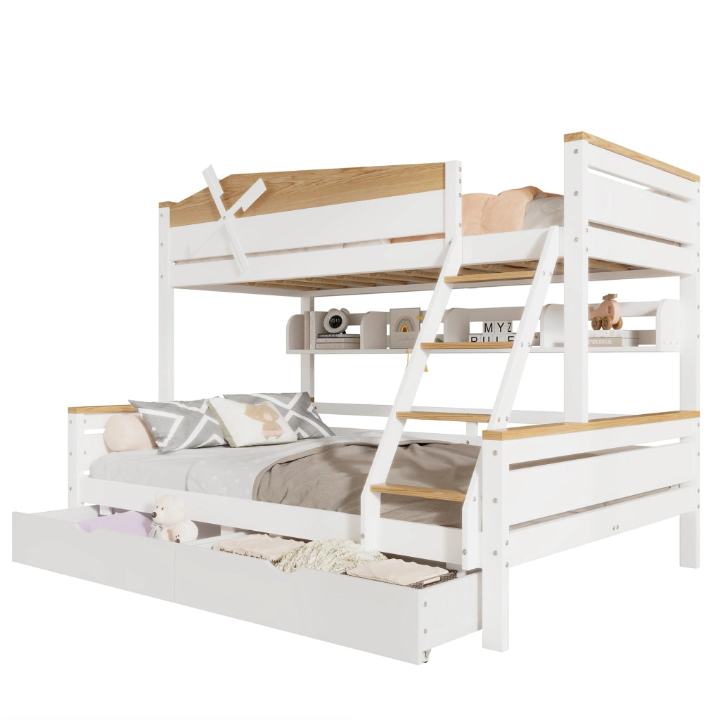 Letto a Castello 90x200 cm e 140x200 cm con Regali; Scala Obliqua; Cassetti