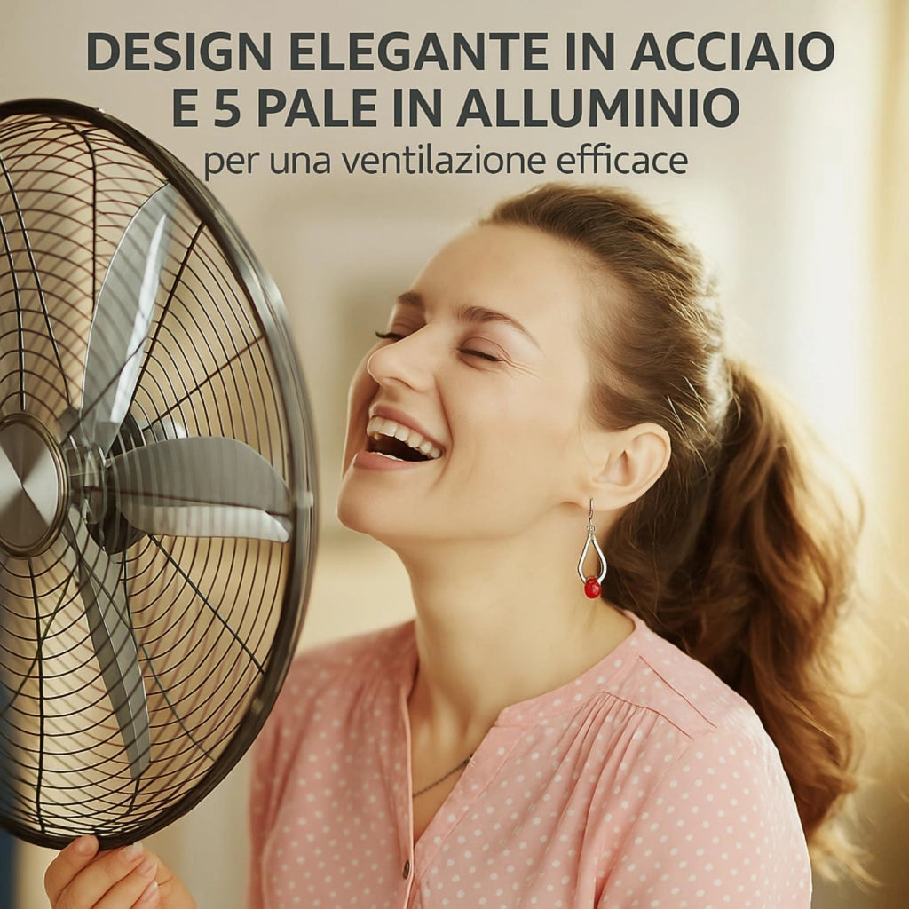 Ventilatore A Piantana, Ventilatore Potente Elettrico In Acciaio Con 5 Pale In Alluminio