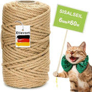 Tessuto in Sisal 6 mm x 60 m - Corda di Ricambio - Corda per Krabpaletto/Catena - Naturale/Sisal - Resistente allo Sfregamento/Resistente alle Sollecitazioni - Indifferente ai Feromoni - Corda per Krabpaletto