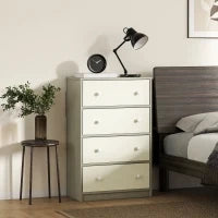 Cassettiera 4 Cassetti Pieghevoli con Maniglie Doppie, in Legno, Acciaio e Tessuto, 58x30x91 cm, Bianco e Grigio
