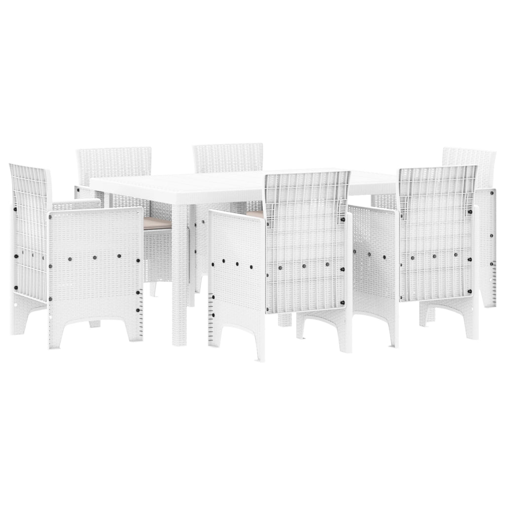 Set da Pranzo Giardino 7 Pezzi con Cuscini Bianco Rattan PE