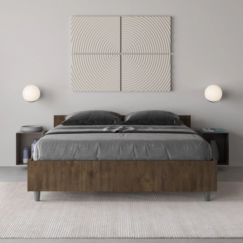 Letto Matrimoniale francese 140x200 cm Nuamo - Con rete,Noce