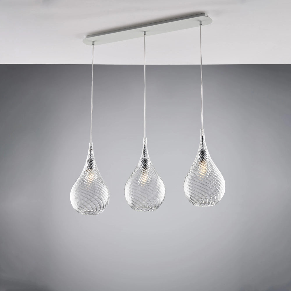 Lampadario Binario Moderno Pluvia Metallo Trasparente 3 Luci E27