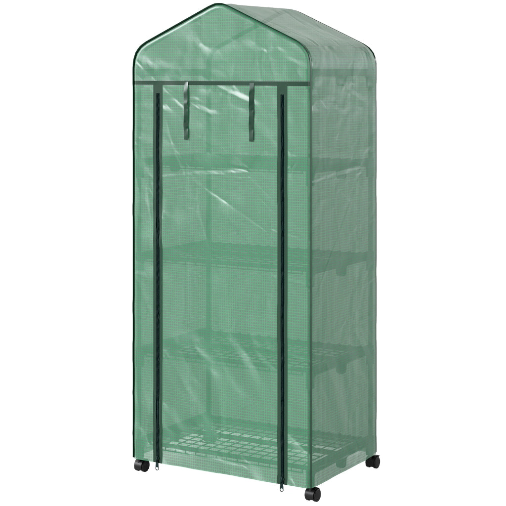 Serra da Balcone a 4 Livelli con 4 Rotelle e Ingresso Avvolgibile, in Acciaio e PE, 69x50x165 cm, Verde