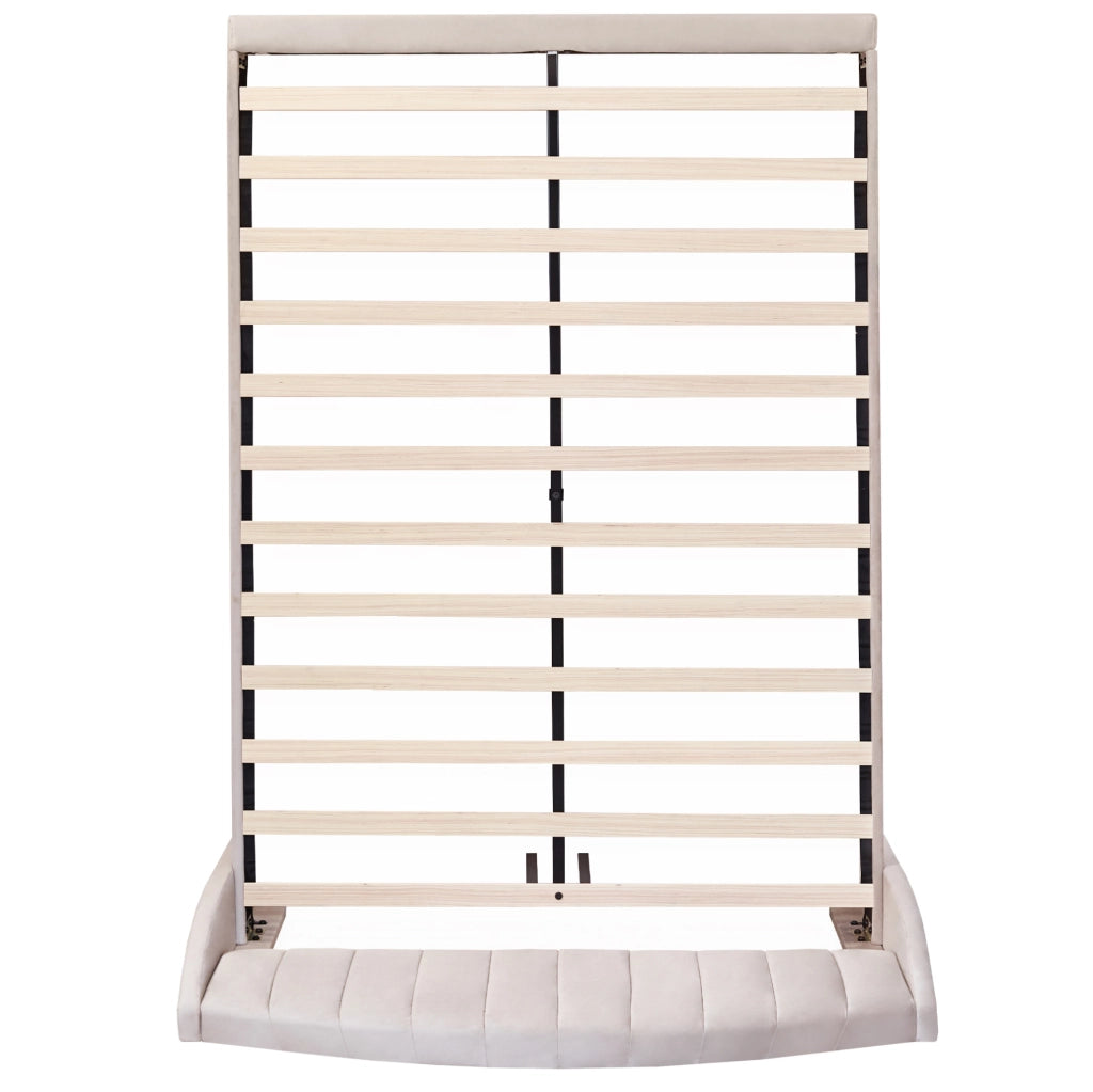 Letto imbottito 140x190 cm; con testiera e rete a doghe; velluto beige