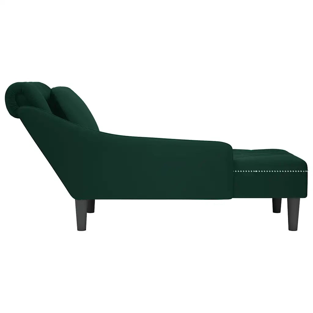 Sdraio con Cuscino e Bracciolo Destro in Velluto Verde Scuro 4009774