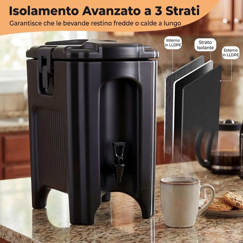 Distributore di Bevande Isolato da 16,5 L, Contenitore Isotermico per Distribuzione Bevande Calde e Fredde con Rubinetto e Maniglia, per Tè, Caffè e Acqua, per Bar, Buffet e Festa