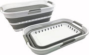 Mini mand opvolutile con 3 maniglie, contenitore di archiviazione pop-up ripiegabile, contenitore di regalo spazievitore, bianco/grigio, set da 2