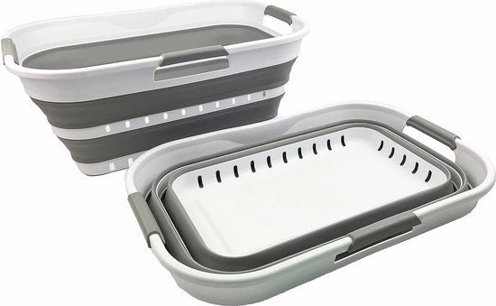 Mini mand opvolutile con 3 maniglie, contenitore di archiviazione pop-up ripiegabile, contenitore di regalo spazievitore, bianco/grigio, set da 2