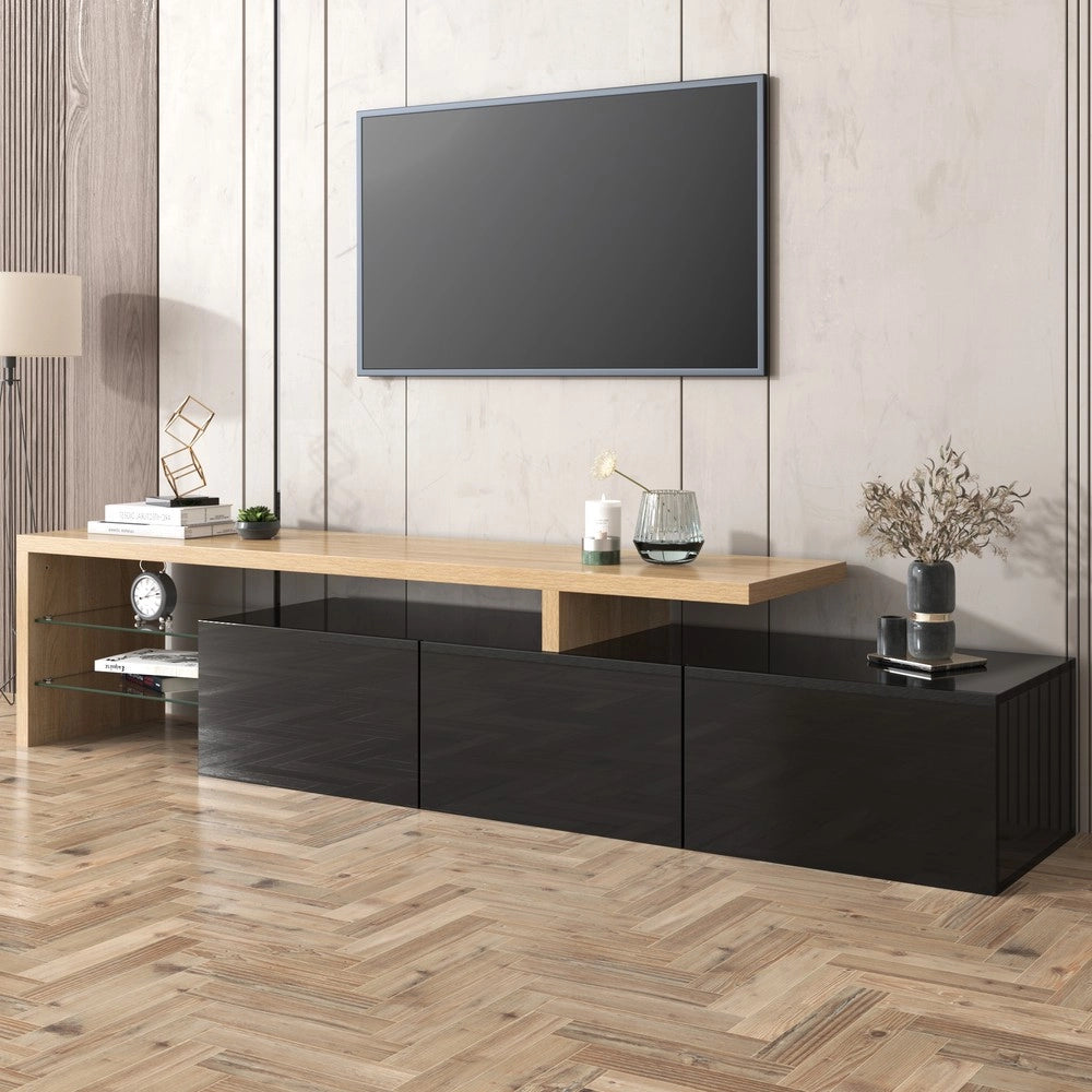 Mobile TV Design con LED ¨C Xylo ¨C Nero Lucido, Legno, Vetro