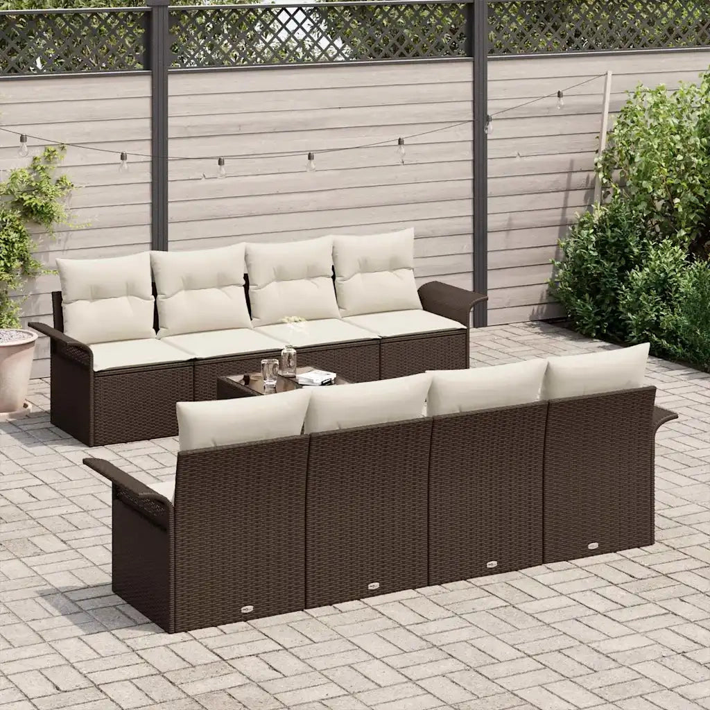 Set Divano da Giardino 9 pcs Marrone e Crema 55 x 55 x 37 cm 3353957