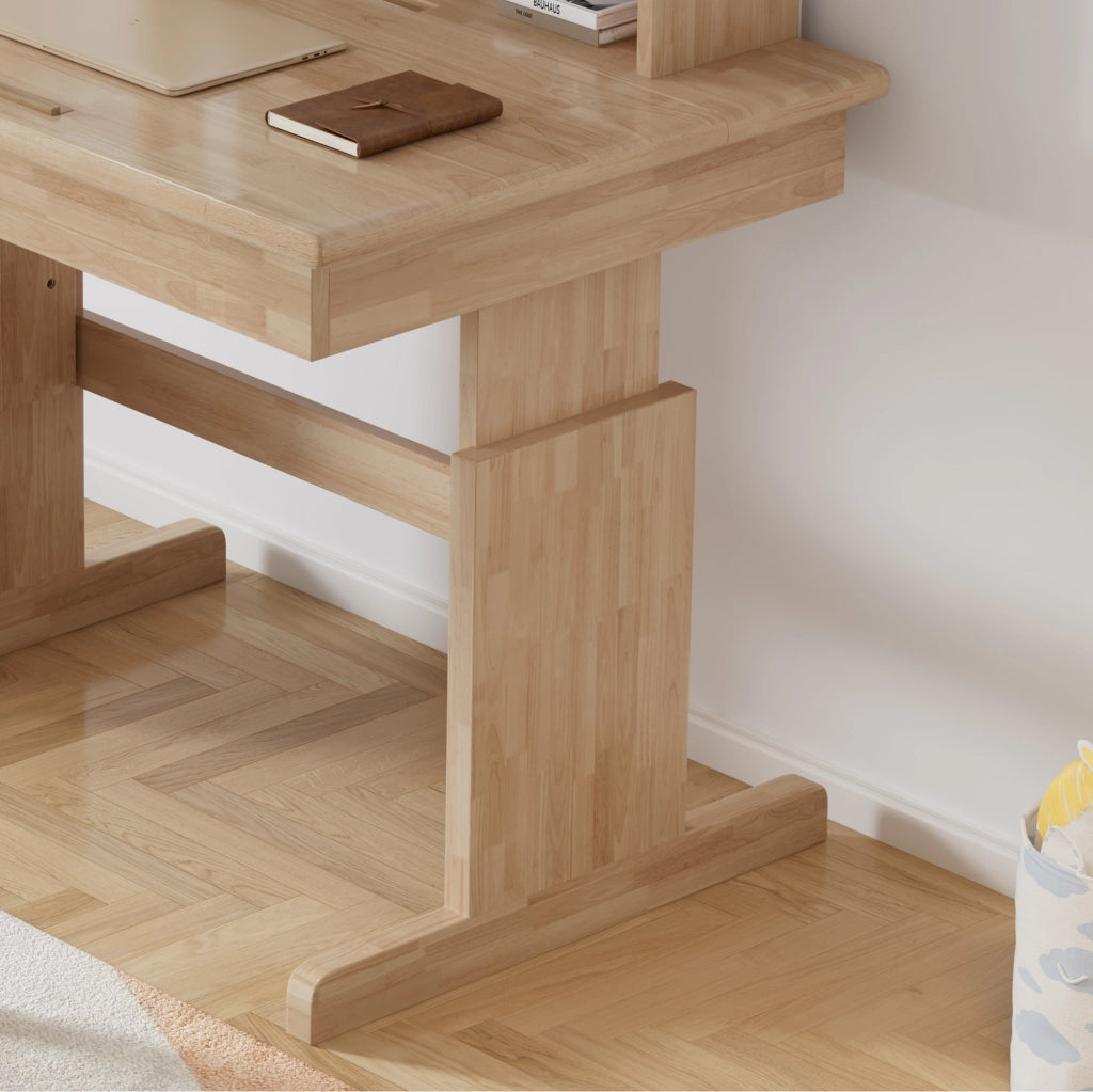 Scrivania lineare regolabile in altezza con piano inclinabile e leggio, per bambini, in legno massello naturale