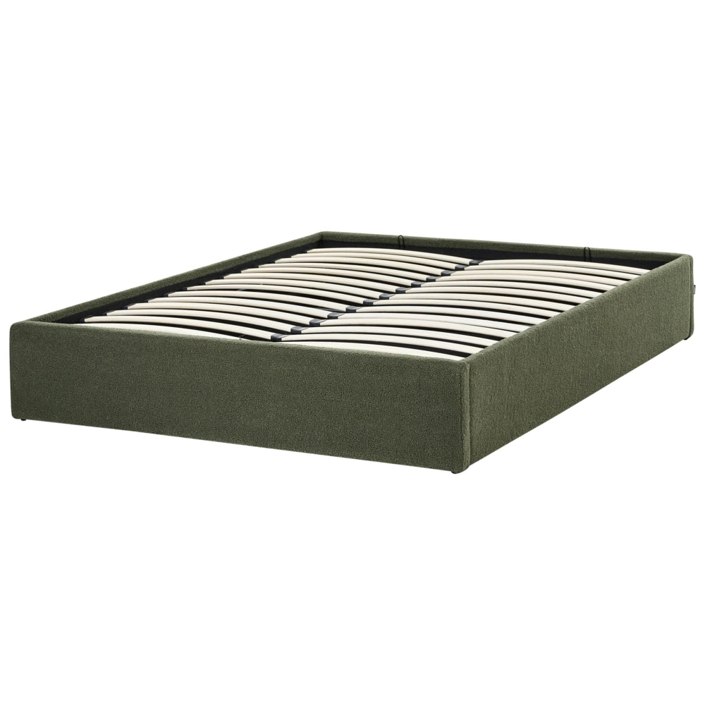 Letto matrimoniale con contenitore in tessuto bouclè verde sporco 140 x 200 cm stile moderno
