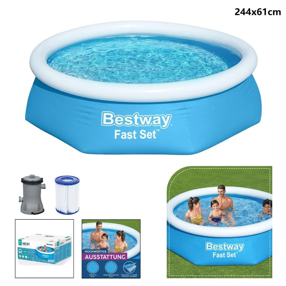 Trade Shop - Piscina Fuori Terra Rotonda Gonfiabile 244x61cm Fast Set Con Pompa Filtro 57450 -