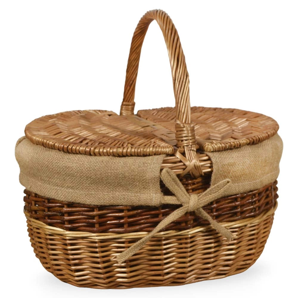 Cesto Ovale Clara picnic in Vimini e Juta con doppio coperchio cm 43 x 33 x h 43
