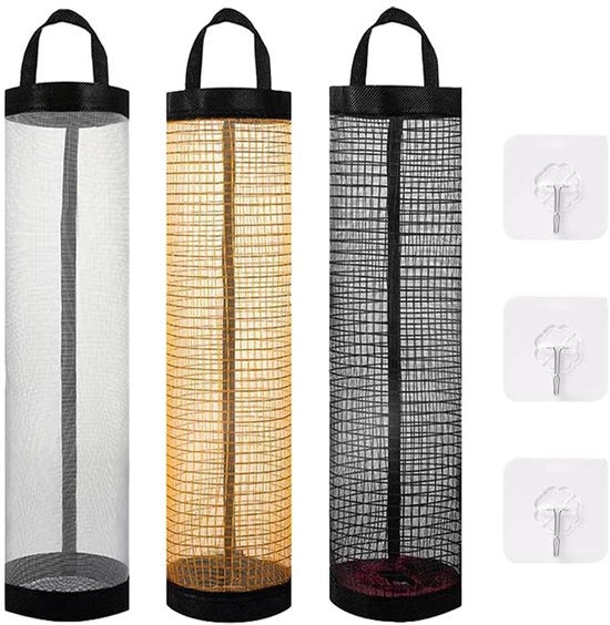 Set di 3 supporti per sacchetti in plastica - Haken autoadesivi - Sacchetto per rifiuti portatile - Materiale: poliestere - Dimensioni: 37,5 x 11,5 x 9 cm - Supporto per sacchetti in plastica