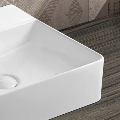 Lavabo da appoggio in ceramica 50x42 cm rettangolare bianco lucido