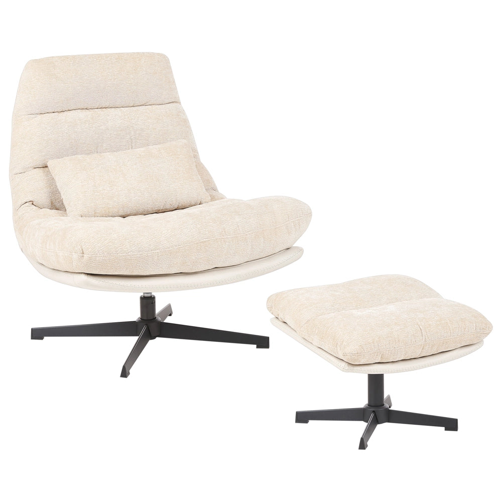 Poltrona girevole con poggiapiedi Beige Ciniglia Base singola Seduta imbottita