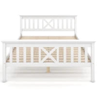 Letto Matrimoniale con forma a X e rete a doghe, senza Materasso, 140x200 cm, Bianco