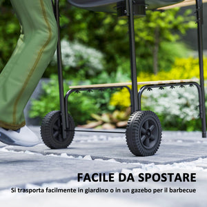 Barbecue a Carbone  98x54x91 cm Coperchio con Presa d'Aria Regolabile 3 Ripiani e Ruote in Acciaio e Legno Rosso