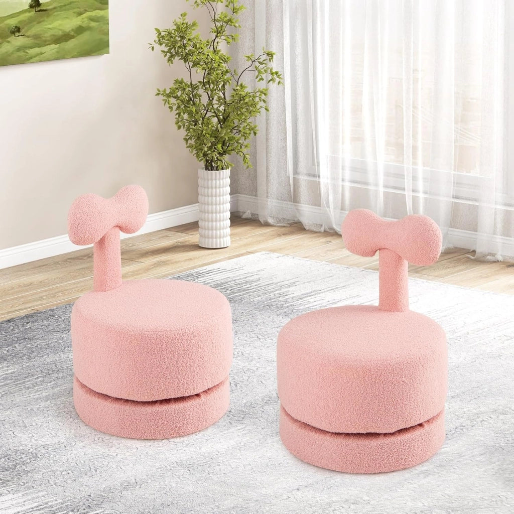Set di 2 Poltrone Girevoli a 360° per Bambini, Divani per Bambini in Velluto con Schienale a Fiocco, Seduta Imbottita e Piedini Antigraffio, Sedie Rotonde per Sala Giochi e Cameretta