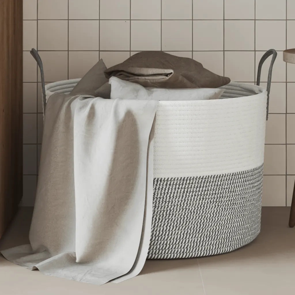 Cestino Portaoggetti Grigio e Bianco ?51x33 cm in Cotone CFW5204281