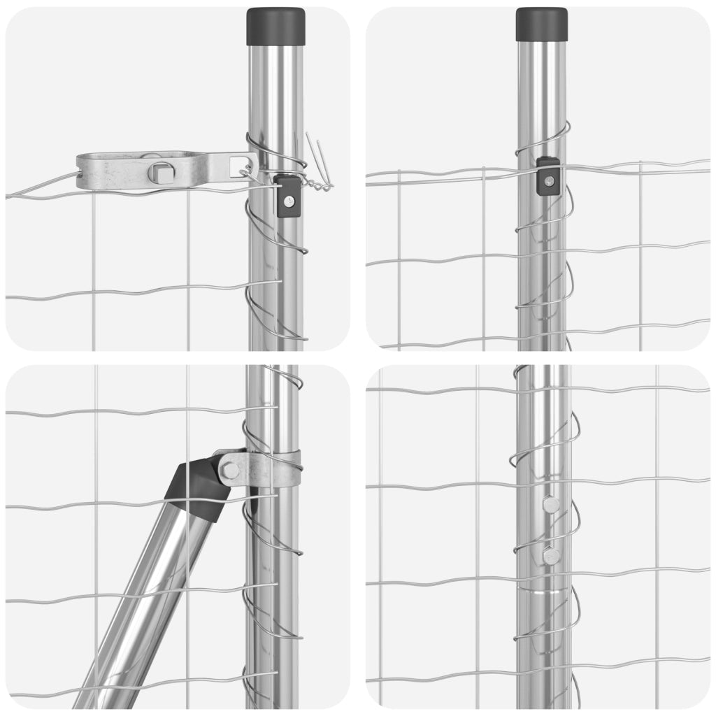 Recinzione Euro con 7 Post Flangiati 1,4x10 m Acciaio Zincato